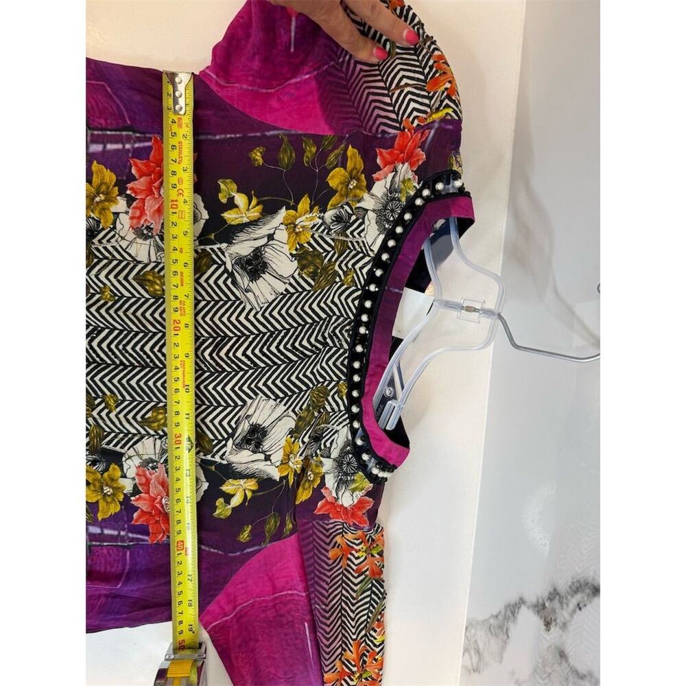 Art-to-wear Sapphire Floral Embroidered Beaded Tunic Dress Bell Sleeve Silk - Picture 15 of 16
